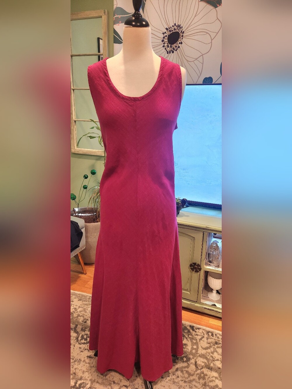 Eileen Fisher Sleeveless Magenta Maxi Linen Dress